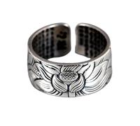 Anello aperto regolabile da donna, stile retrò, tibetano, con cuore di Sutra e fiore di loto, gioielli a fascia larga, per promessa eternità, matrimonio, anello regalo, A