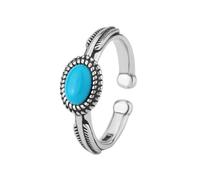 Anello aperto regolabile in stile etnico con turchese blu naturale letterario di lusso leggero di moda retrò, Adjustable opening, Metallo, Zirconia cubica