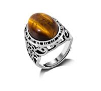 Anello aperto regolabile vintage in pietra naturale con pietra preziosa intarsiata, creativo, in agata nera, occhio di tigre, unisex, gioielli estivi, personalità - 1 pezzo Occhio di tigre, tagli