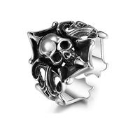 Anello aperto vintage con teschio pirata placcato in argento Sterling punk dichiarazione marinaio morte, Halloween, cocktail party biker, anello regolabile per uomini, ragazzi e donne, comodo da