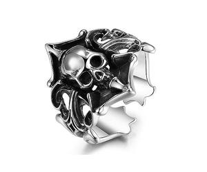 Anello aperto vintage con teschio pirata placcato in argento Sterling punk dichiarazione marinaio morte, Halloween, cocktail party biker, anello regolabile per uomini, ragazzi e donne, comodo da