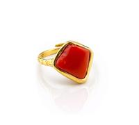Anello argento 925 dorato con spola barocca corallo rosso naturale gioiello donna ragazza gioiello artigianale