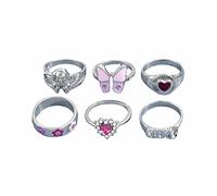 Anello Argento Ragazza Personalità Farfalla Goccia Colore Cuore Combinazione multipezzo Set Anello Moda Hip Hop Gioielli da donna Anelli Sole Luna (One Size)