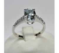 ANELLO ARTIGIANALE IN ORO BIANCO 18K ACQUAMARINA E DIAMANTI NATURALI