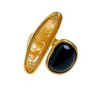 Anello asimmetrico in agata nera da donna design minimalista e regolabile anello da pollice promessa placcato oro stile avvolgente aperto comodo elegante per matrimonio regalo gioiello unico senza
