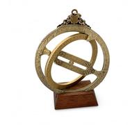Anello astronomico - Orologio solare equatoriale in ottone con base in | Quadrante solare universale regolabile per latitudine, ottone e legno, altezza 12 cm, replica del XVIII secolo