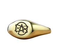 anello ateo inciso di forma ovale | argento sterling 925 placcato oro | gioielli da regalo, anelli con sigillo in stile vintage, gioielli fatti a mano ipoallergenici| LK_PDR_01512_10.5