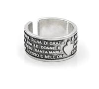 Anello Ave Maria Fascia 10 mm in Argento Sterling 925 Finitura Lucida e Brunita con Preghiera per la Madonna in Rilievo, Gioiello Religioso Argento