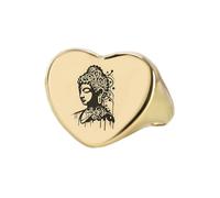 anello Buddha inciso a forma di cuore | argento sterling 925 placcato oro | gioielli da regalo, anelli con sigillo in stile vintage, gioielli fatti a mano ipoallergenici| LK_PDR_01306_9.5