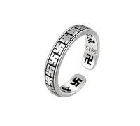 Anello buddista Feng Shui svastica uomo e donna, argento sterling vintage, aperto e regolabile, anelli indù, anelli portafortuna