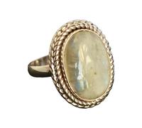 Anello cabochon ovale in argento sterling 925 con pietra di luna arcobaleno | Gioielli fatti a mano | Anello dichiarazione in argento naturale da 17 x 11 mm da donna J 1/2, 49 (15,6)