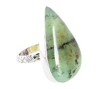 Anello cabochon rettangolare in argento sterling 925 con crisoprasio, gioielli in pietra preziosa verde fatti a mano, 24 x 15 mm, anello in argento da donna M 1/2, 53 (16,9)