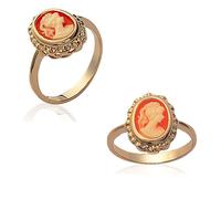Anello Cameo Rosso E Placcato Oro 18 Carati Taglie 50-52-54-56-58-60-62-64-66
