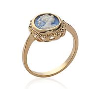 Anello Cammeo Blu E Placcato Oro 18 Carati Taglie 50-52-54-56-58-60-62