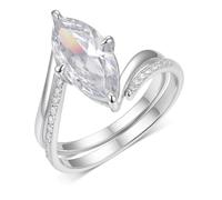 Anello celebrità da donna, anello celebrità della migliore amica, marchese, set da 2 anelli con moissanite 3 ct, oro bianco 14 carati, misura 60 (19,1)