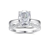 Anello celebrità migliore amica, alla moda, elegante set di 2 anelli con moissanite ovale 2,5 carati, oro bianco 9 carati, misura 62 (19,7)
