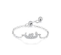 Anello celebrità migliore amica, anelli da donna alla moda, regolabile con design alfabeto arabo e moissanite rotonda in oro bianco platino, misura 58 (18,5)