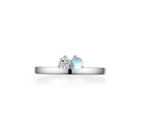 Anello celebrità migliore amica, anello da donna per dito medio, design semplice con moissanite rotonda e pietra di luna 0,25 ct, oro bianco 18 carati, misura 18 (18,5)