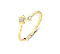 Anello celebrità migliore amica, anello da donna sottile stella con diamanti rotondi, oro giallo 14 carati, misura 49 (15,6)