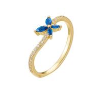 Anello celebrità migliore amica, gioielli alla moda anelli fiore con taglio rotondo blu laboratorio zaffiro 18 carati oro giallo misura 65 (20,7)
