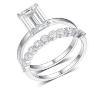 Anello celebrità migliore amica, set di 2 anelli in oro bianco con taglio rettangolare 3 ct, moissanite platino 950, misura 50 (15,9)