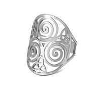 Anello celtico Triskele Triquetra Triskelion antico a spirale Trinity Knot di protezione Amuleto in acciaio inossidabile Regali per donne Natale (Stile 1-Argento)