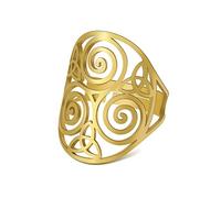 Anello Celtico Triskele Triquetra Triskelion Antico a Spirale Trinity Knot di Protezione Regolabile Amuleto in Acciaio Inossidabile Regali per Donne Natale (Stile 1-Oro)