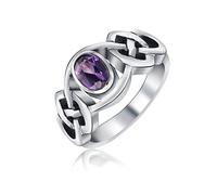 Anello Celtico Viola Ametista Trinity Love Knot Triquetra Infinity Band Per Donne Adolescenti In Argento Sterling .925 Ossidato