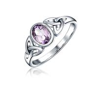 Anello Celtico Viola In Ametista Con Nodo Della Trinità Triquetra Per Donne E Ragazze, Sottile Fascia In Argento Sterling .925 Pietra Di Nascita Di Febbraio
