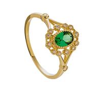 Anello charm con incisione gioielli da donna 14 carati Tsavorite fiore cavo con pietra preziosa verde ovale, misura lesbica per zia compleanno, 57.5, Oro giallo 14 carati, Tsavorite
