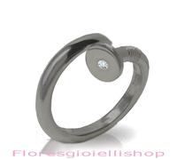Anello chiodo fisso in argento 925 rodiato bianco o brunito con diamante ct 0.01