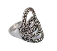 Anello Cinese in Stile Retrò S925 Gioielli in Argento Personalità Retro Geometrico Marcassite Hollow Anello Femminile Regolabile Anello in Marcassite Regolabile, LJBLEUSK