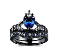 Anello Claddagh irlandese a forma di corona nuziale nera con taglio a cuore #8 trattamento intelligente
