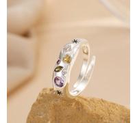 Anello classico alla moda in rame con intarsi arcobaleno, dallo stile colorato e glamour, carino e vibrante, adatto per giovani donne, con apertura regolabile, disponibile in più opzioni di colore Tag