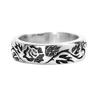 Anello classico con rosa e rosa, in stile retrò, argentato, nero, per uomini e donne, l'esercito degli anelli, 6, Rame, Non pietra preziosa