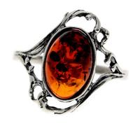 Anello Classico Designer In Argento Sterling 925 E Ambra Baltica - G400