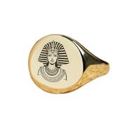 anello Cleopatra di forma rotonda | argento sterling 925 placcato oro | gioielli da regalo, anelli con sigillo in stile vintage, gioielli fatti a mano ipoallergenici| LK_PDR_01319_7.5