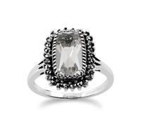 Anello Cluster Halo In Cristallo Rococò E Marcasite In Argento Sterling