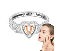 Anello commemorativo della mamma angelo - Design con cuore e impronta | Gioielli in ricordo per le madri che hanno un figlio | Elegante anello ricordo con d'angelo per neonato o bambina
