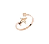 Anello con Aereo in Argento 925 con Zirconi e Stellina Luminosa - Anello Regolabile - Idea Regalo per Donne che Viaggiano e per tutti Coloro che Amano Viaggiare - Modello Siviglia (Oro Rosa)