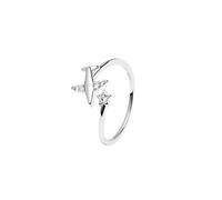 Anello con Aereo in Argento 925 con Zirconi e Stellina Luminosa - Anello Regolabile - Idea Regalo per Donne che Viaggiano e per tutti Coloro che Amano Viaggiare - Modello Siviglia (Argento)