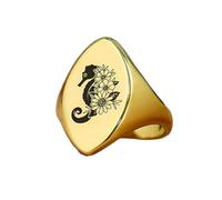Anello con cavalluccio marino a forma di marquise | Argento sterling 925 placcato oro | Gioielli da regalo, anelli con sigillo in stile vintage, gioielli fatti a mano | LK_PDR_01169_11.5