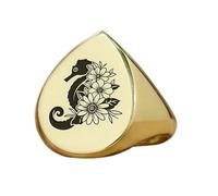 Anello con cavalluccio marino a forma di pera | Argento sterling 925 placcato oro | Gioielli da regalo, anelli con sigillo in stile vintage, gioielli fatti a mano ipoallergenici| LK_PDR_01201_11