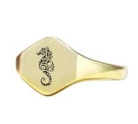 Anello con cavalluccio marino a forma esagonale | Argento sterling 925 placcato oro | Gioielli da regalo, anelli con sigillo in stile vintage, gioielli fatti a mano | LK_PDR_00975_11