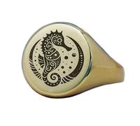 Anello con cavalluccio marino di forma rotonda | Argento sterling 925 placcato oro | Gioielli da regalo, anelli con sigillo in stile vintage, gioielli fatti a mano ipoallergenici| LK_PDR_01118_11