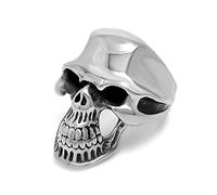 Anello con ciondolo in argento, anello da uomo, teschio, acciaio inossidabile, titanio, anello a testa di morte Punk Rock largo 27,8 mm, regalo da uomo, 60, Titanio, Nessuna pietra preziosa