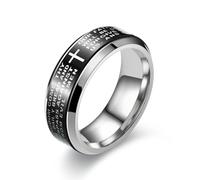 Anello con croce cristiana acciaio al titanio e versetto della Bibbia