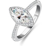 anello con diamante, 1 Anelli con moissanite da donna in argento sterling S925 taglio marquise e diamanti creati in laboratorio(White,6)