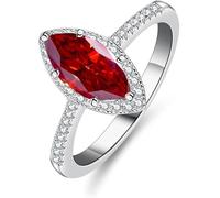 anello con diamante, 1 Anelli con moissanite da donna in argento sterling S925 taglio marquise e diamanti creati in laboratorio(Red,7)