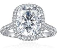 anello con diamante, 5 anelli con moissanite da donna in argento sterling S925 taglio a cuscino e diamanti creati in laboratorio(13)